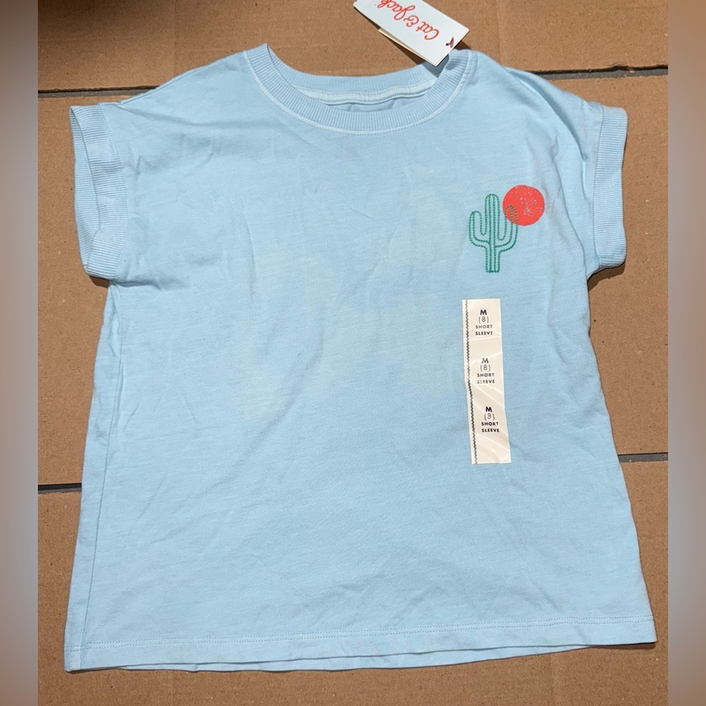 Boys Cat & Jack Medium Size 8 Light Blue Desert Themed Cactus Tee Shirt Top NEW